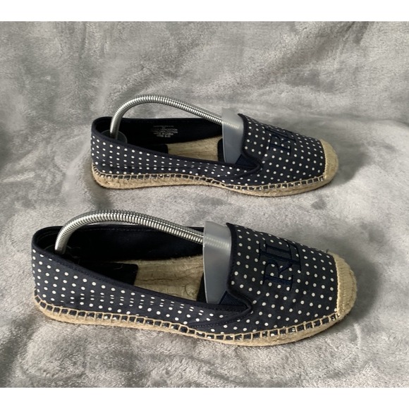 Lauren Ralph Lauren Espadrille Shoes Sz 9B Navy Polka Dot Destini Canvas Coastal - Picture 6 of 16